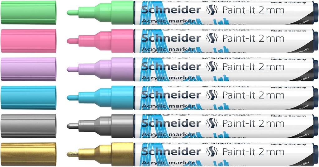 Rotuladores acrílicos 2mm punta redonda 6uds pastel Schneider