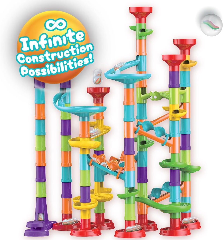 Super Circuito de Canicas para Niños - Juego con Canicas Incluidas, Marble Run + 113 Piezas, Juguetes Educativos Stem, Regalo para Niño y Niña 3+ años