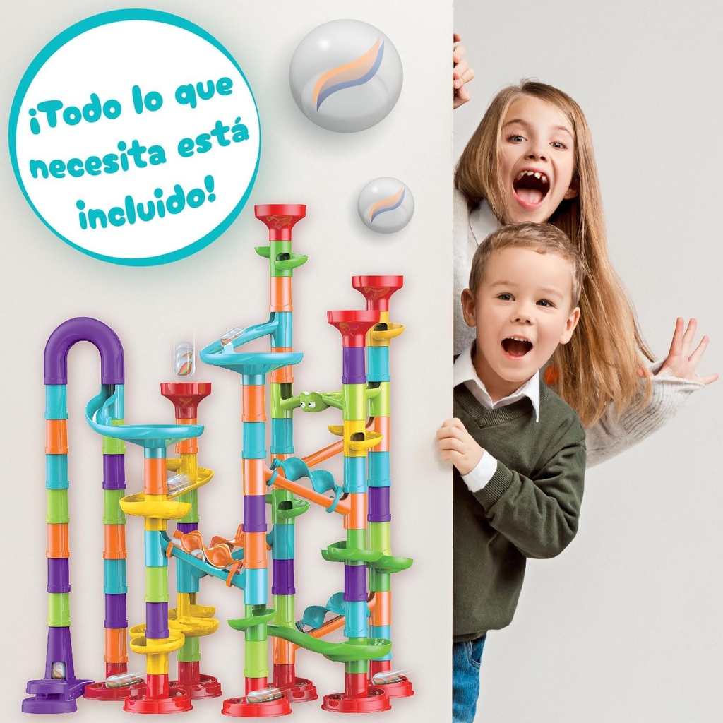 Super Circuito de Canicas para Niños - Juego con Canicas Incluidas, Marble Run + 113 Piezas, Juguetes Educativos Stem, Regalo para Niño y Niña 3+ años