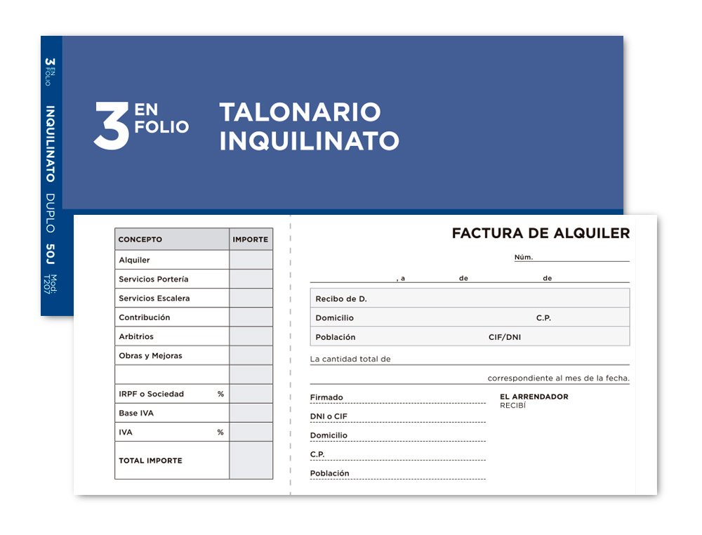 Talonario inquilinato 3/fº original y copia con codiciones e i.V.A. Liderpapel