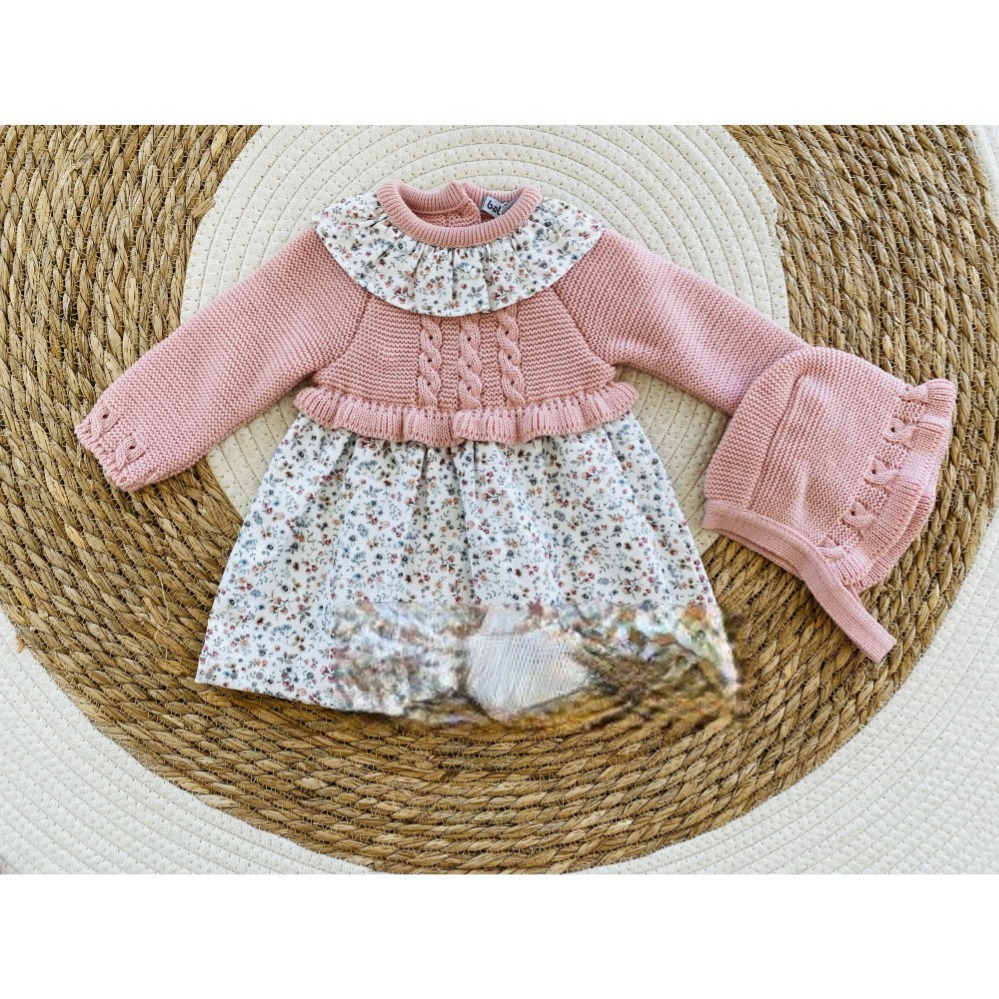 vestido tela con jersey punto invierno flores