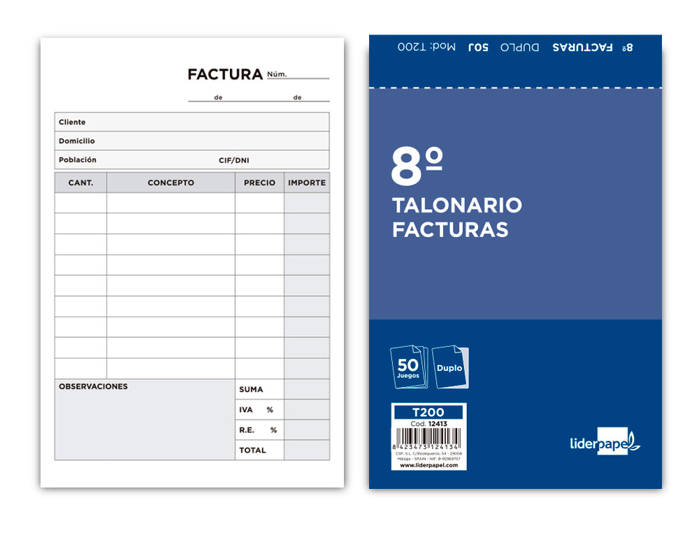 Talonario facturas 8º original y copia Liderpapel