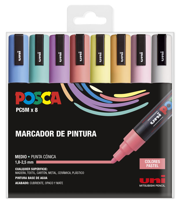 Marcador PC5M 1.8-2.5mm 8uds pastel Posca