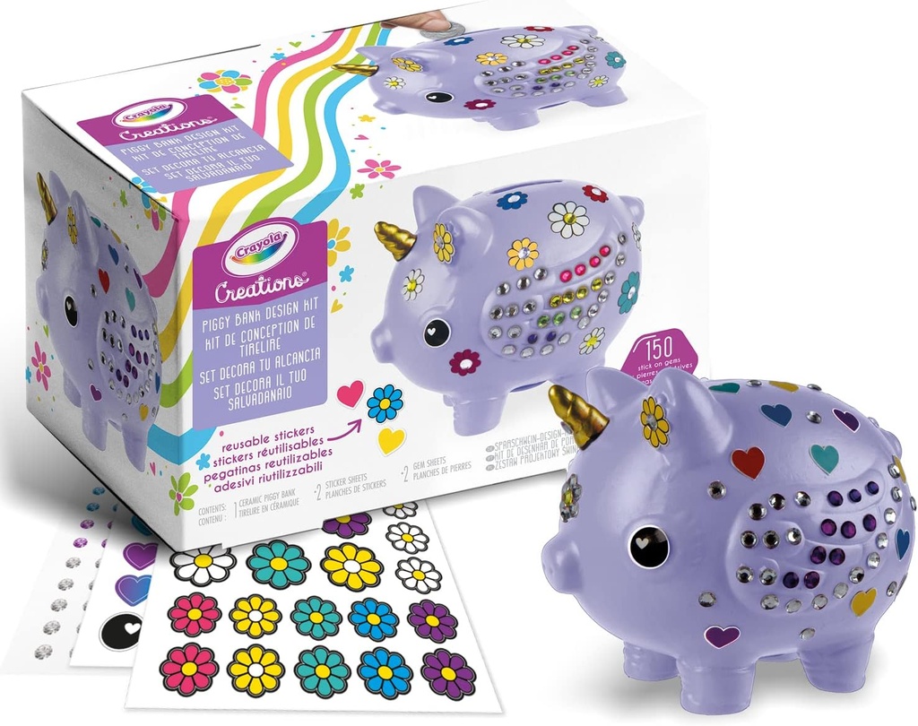 Decora tu Hucha cerdito con pegatinas y brillantes Crayola +8