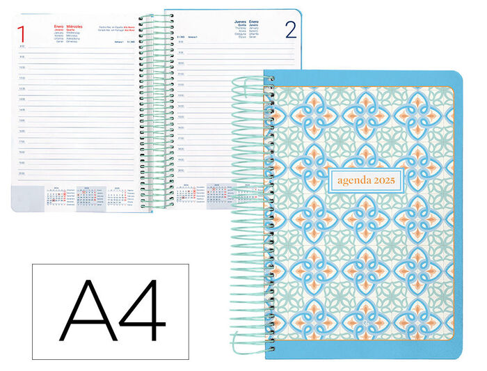 Agenda espiral perissa a4 2025 día página azul papel 80 gr. Liderpapel