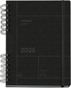 Agenda 2025, Agenda anual 155x213 mm, Agenda día página, Cubierta cartón forrado, Papel sostenible 100 g/m², Cierre goma, Español, Inglés y Portugués, Negro Miquelrius