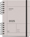 Agenda 2025, Agenda anual 155x213 mm, Agenda día página, Cubierta cartón forrado, Papel sostenible 100 g/m², Cierre goma, Español, Inglés y Portugués, Gris Miquelrius