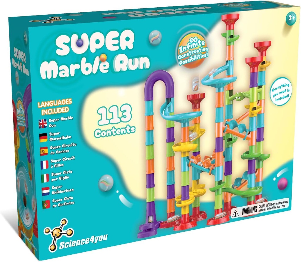 Super Circuito de Canicas para Niños - Juego con Canicas Incluidas, Marble Run + 113 Piezas, Juguetes Educativos Stem, Regalo para Niño y Niña 3+ años