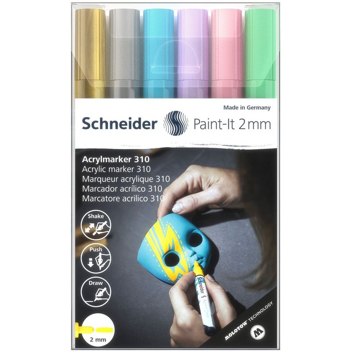 Rotuladores acrílicos 2mm punta redonda 6uds pastel Schneider