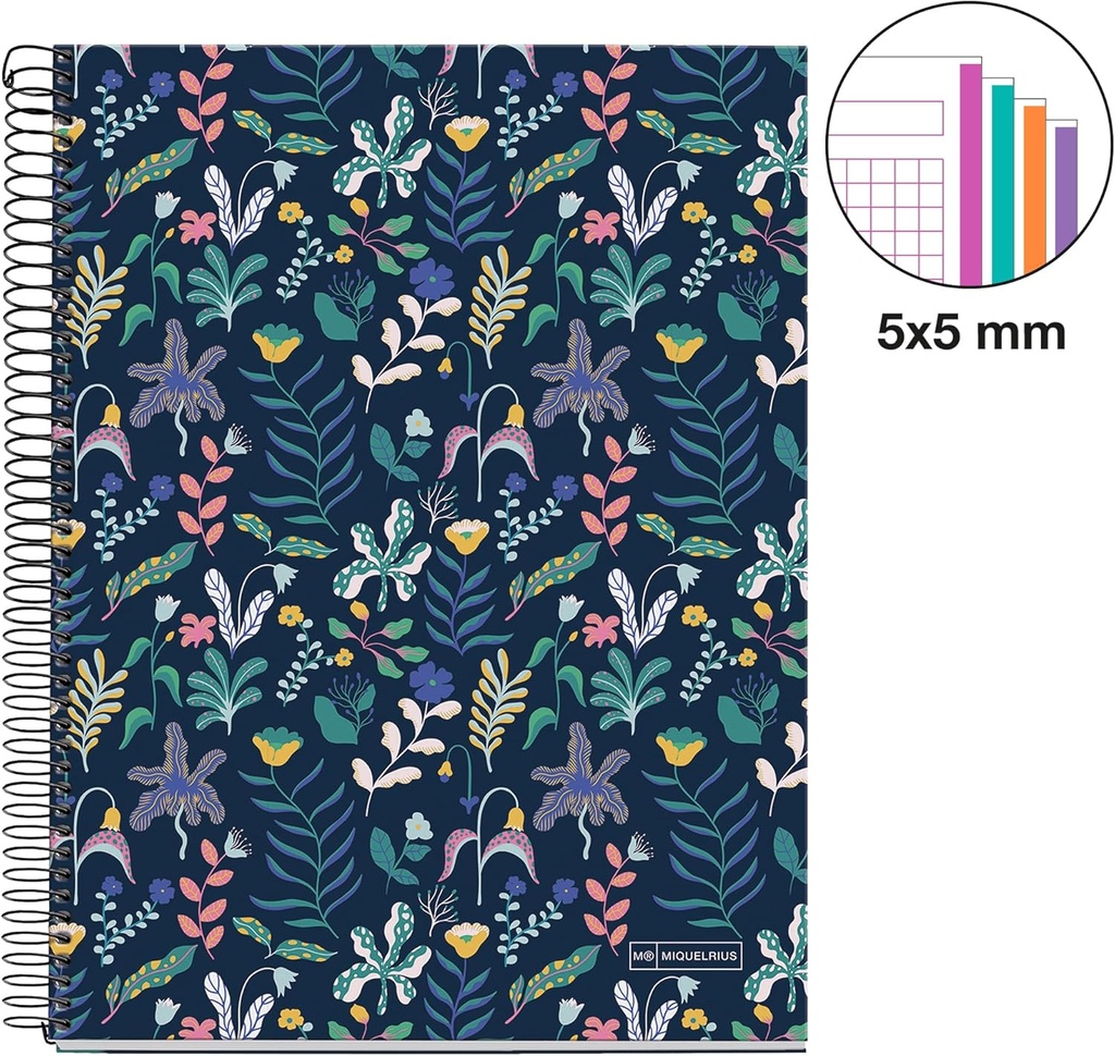 Cuaderno espiral A4 70g 120h T/D C/M 4 Bandas 4 taladros microperforado Jungle Miquelrius