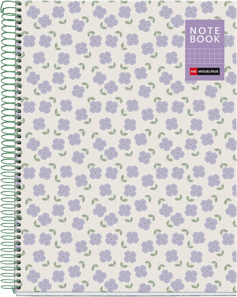 Cuaderno espiral 5X5 A4 90g 80h T/D C/M 4 1 banda 4 taladros microperforado Natura Violetas Miquelrius