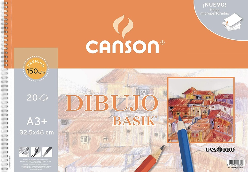 Bloc dibujo A3+ 150g 20h Basik sin recuadro microperforado Canson