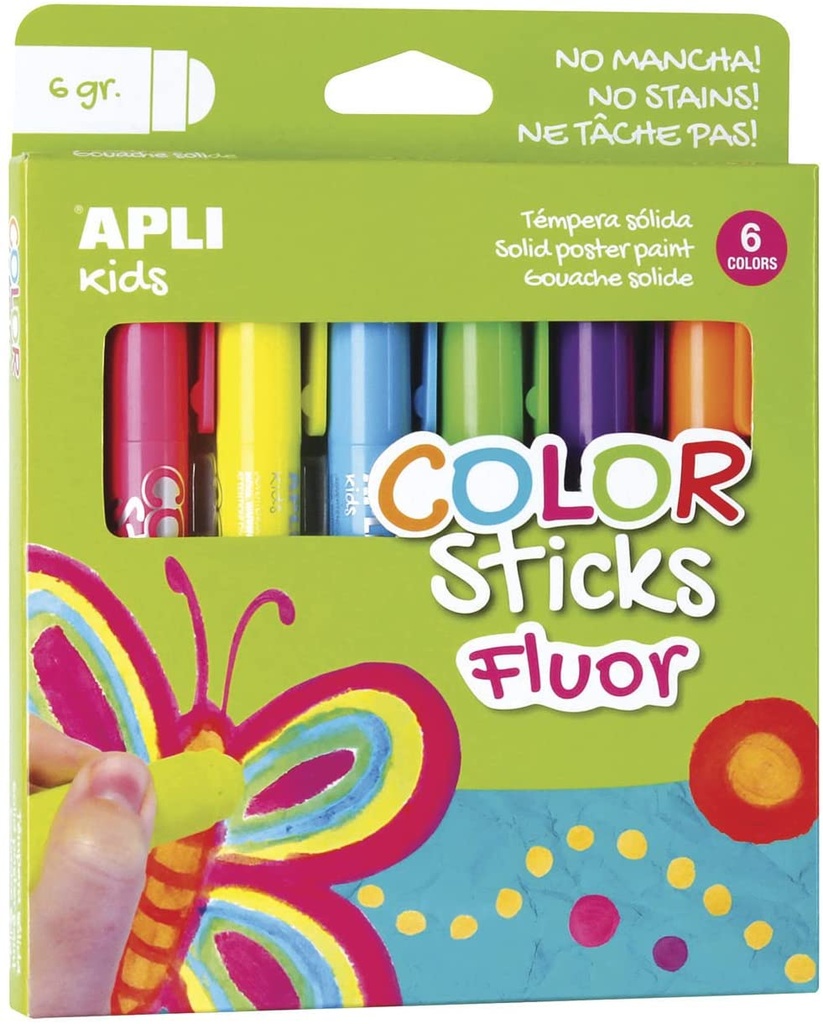 Rotuladores tempera sólida sticks fluorescente 6g 6uds Apli +3