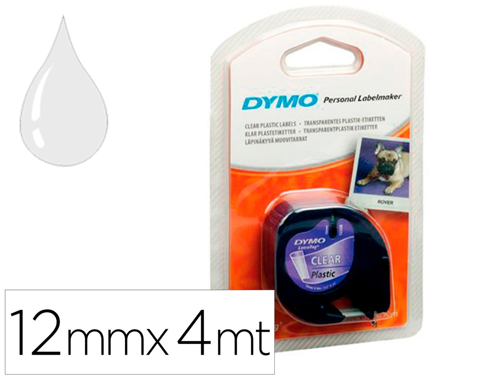 Cinta Dymo plastico transparente 12mmX4m Letratag