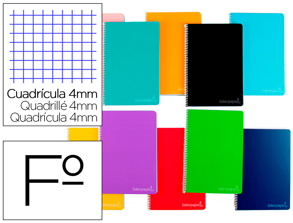 Cuaderno espiral 4x4 Fº 75g 80h T/D colores surtidos Liderpapel