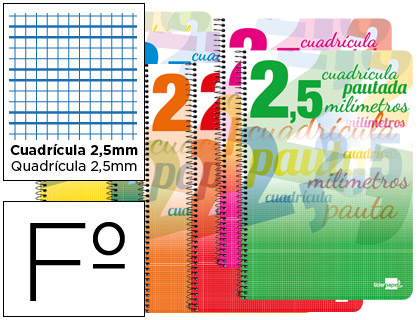 Cuadernos espiral 2.5X2.5 pautaguia Fº 75g 80h T/B Liderpapel