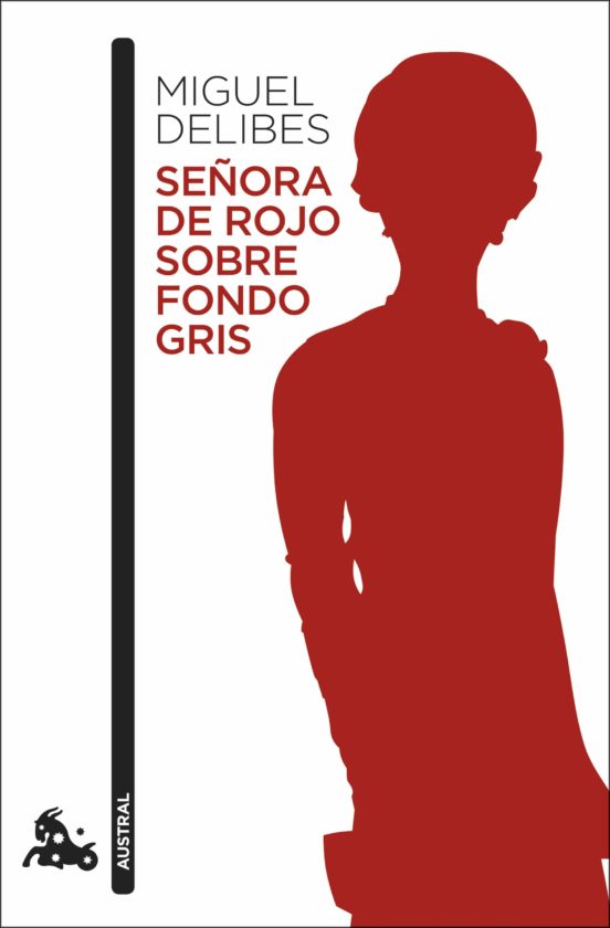 Señora de rojo sobre fondo gris