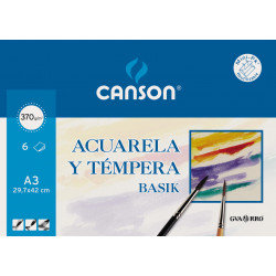 Bloc acuarela A4+ 370G 10H BASIK 3 Pinceles CANSON