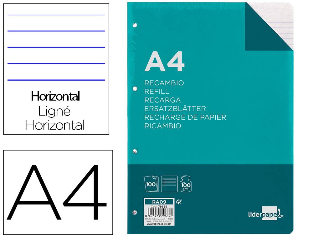 Recambio 1L 8mm A4 100g 100h C/M 4T Liderpapel