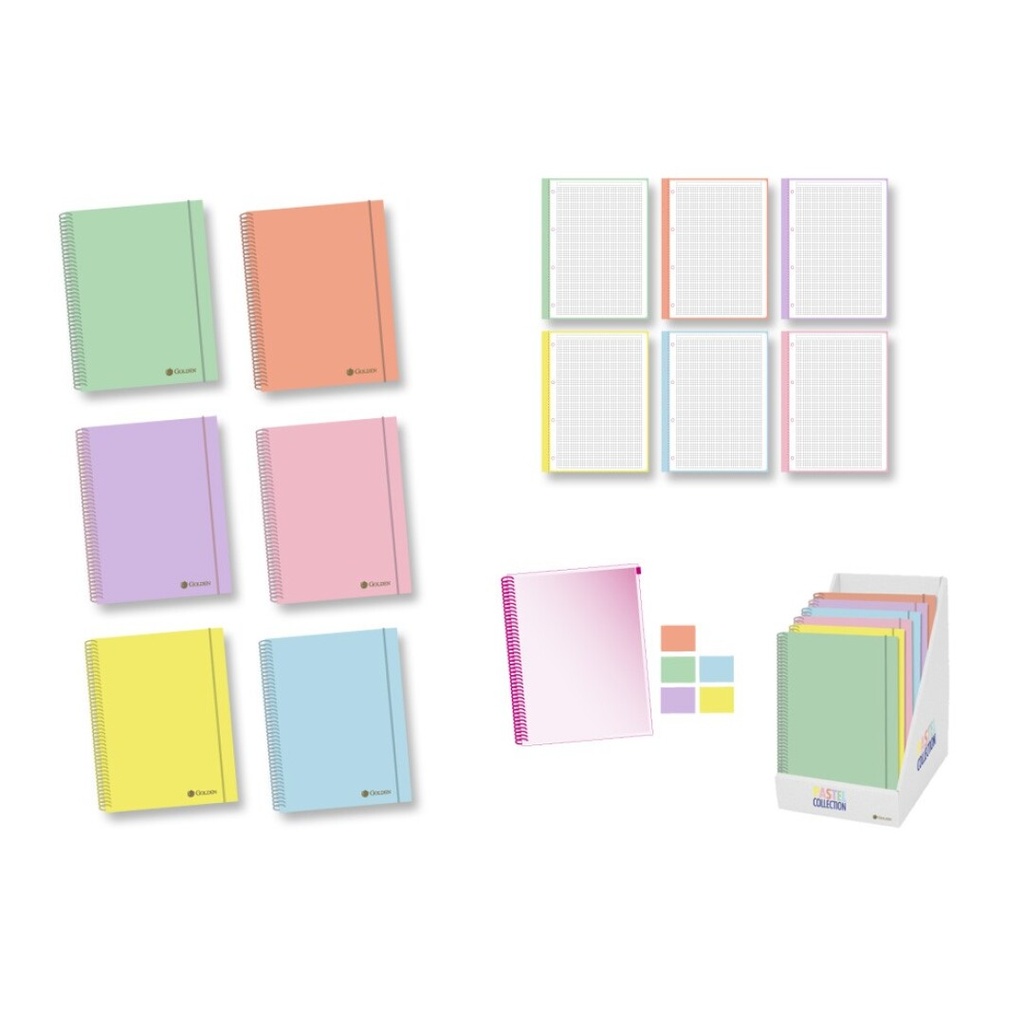 Cuaderno Espiral 5X5 A5 90g 120h 6B c/sobre de PP transparente cierre Zip Pastel