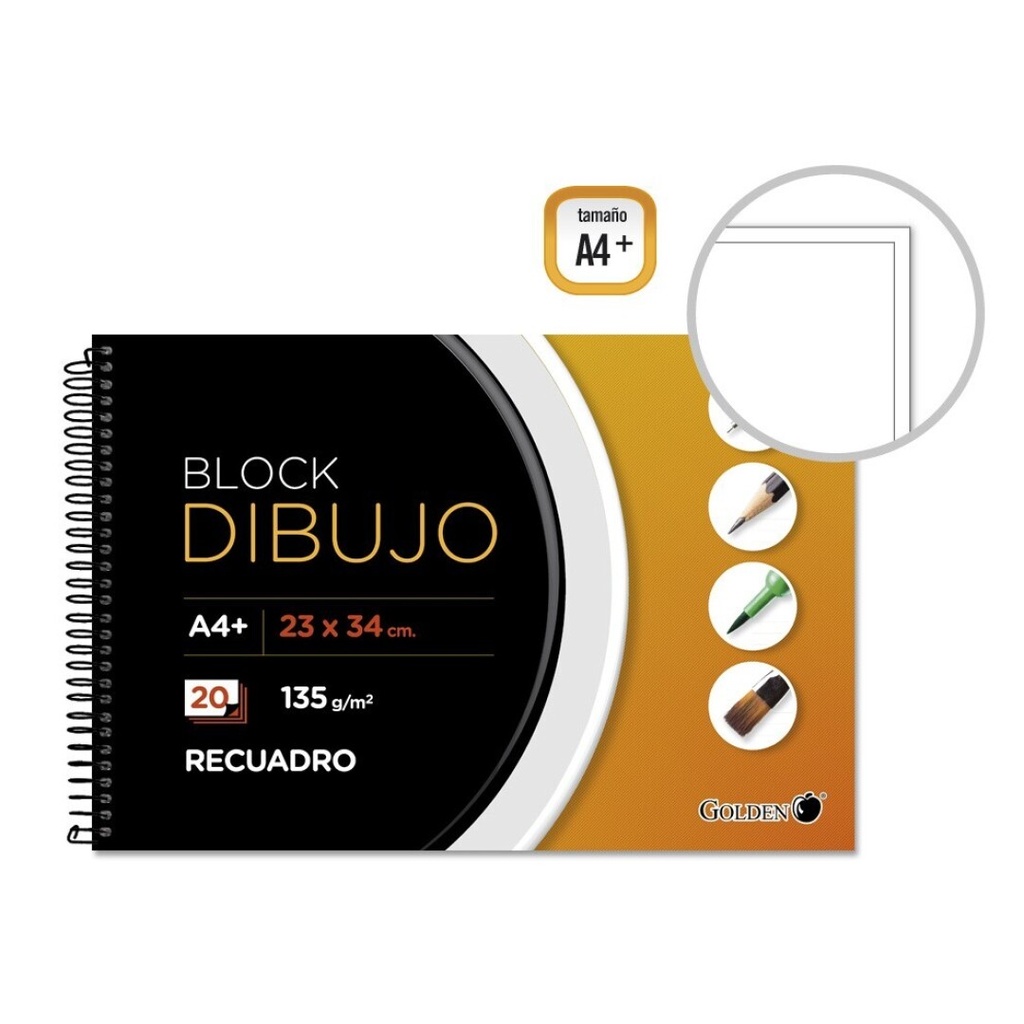 CUADERNO DIBUJO A4+ 135G C/RECUADRO GOLDEN