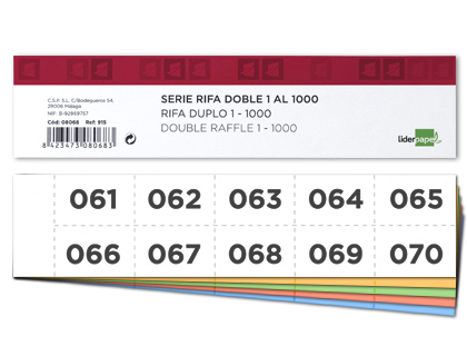 TIRA DE RIFA LIDERPAPEL DOBLE 1 AL 1000