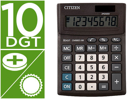 Calculadora citizen sobremesa business line eco eficiente solar y pilas 10 digitos 136x100x32 mm.