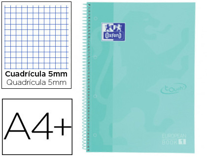 Cuaderno espiral 5X5 A4+ 90g 80h T/D microperforado colores pastel Oxford