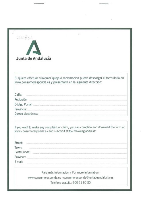 Libro hojas reclamaciones Junta de Andalucia A4