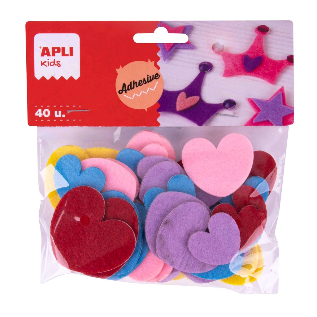 Corazones adhesivos de fieltro 40uds Apli