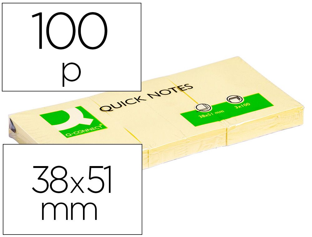 [KF10500] Notas adhesivas 38X51mm100h 3uds amarillo Q-connect