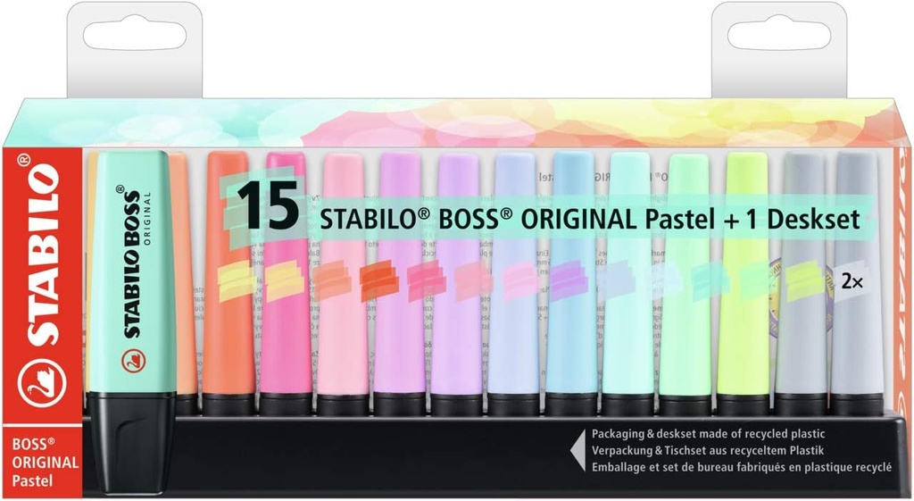 [7015-02-5] Marcador fluorescente Boss Stabilo 15uds pastel surtidas