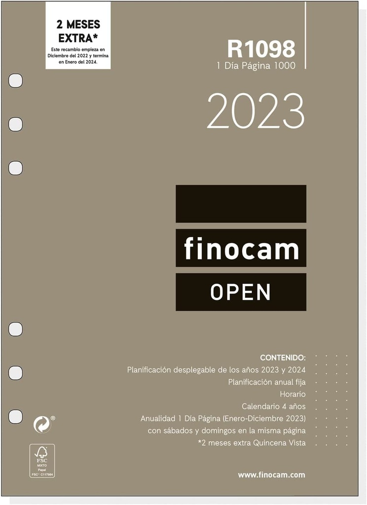 [711680023] Recambio Anual 2023 Open 1 Día Página Enero 2023 - Diciembre 2023 (12 meses) Español