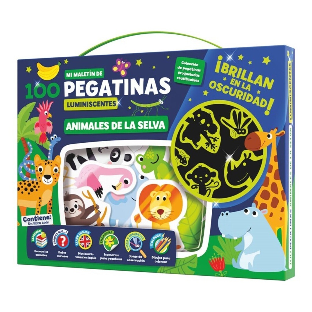 [PTC018] MALETIN 100 PEGATINAS LUMINISCENTES - ANIMALES EN LA SELVA