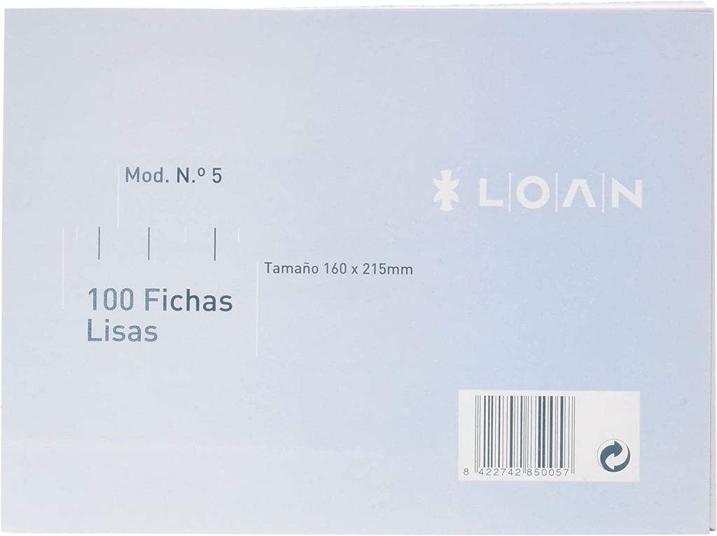 [F-5L] Fichas lisas Nº 5 160X215mm 100uds