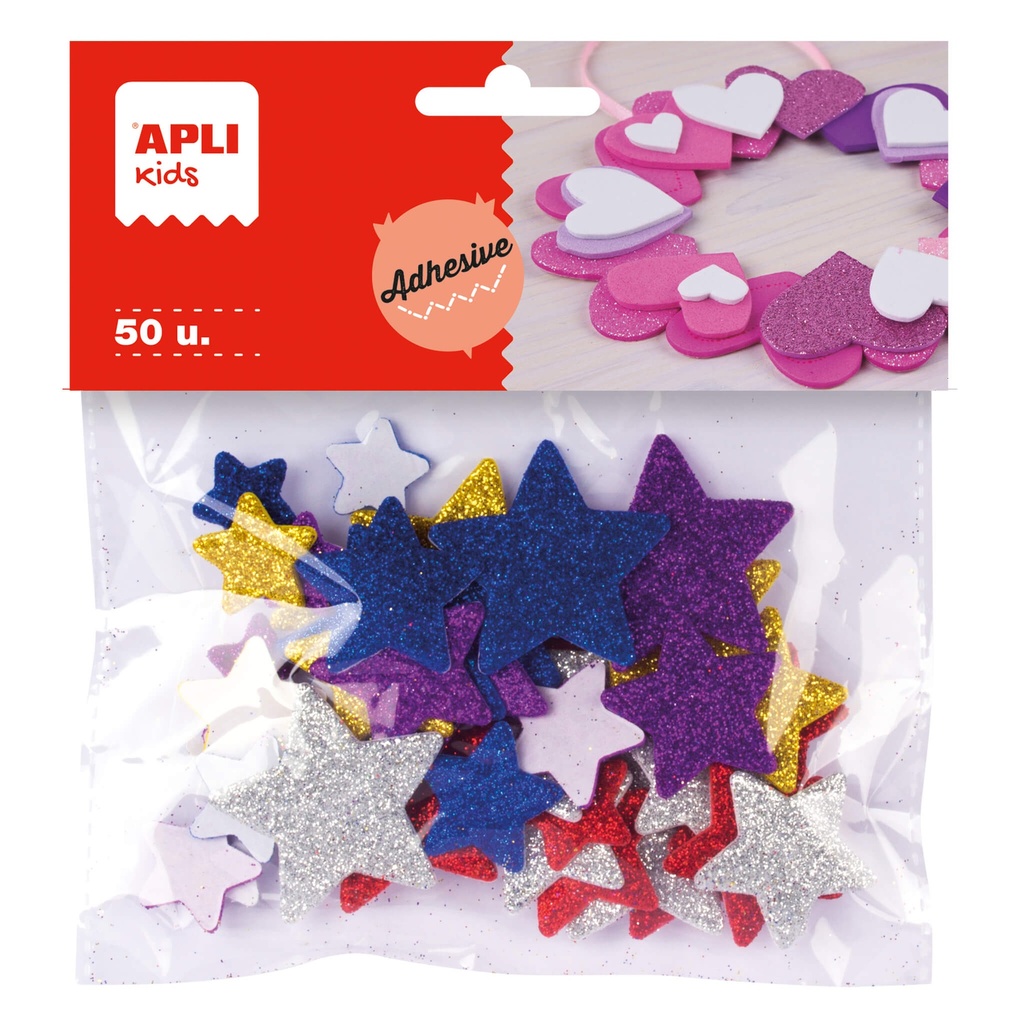 [13485] Goma EVA adhesivas estrellas purpurina metalizada 50uds Apli