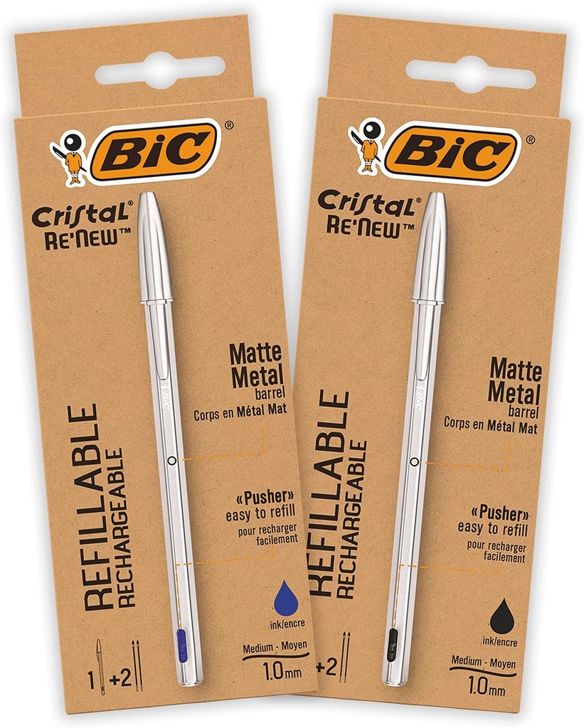 Bic cristal renew cuerpo en aluminio mate + 2 recambios