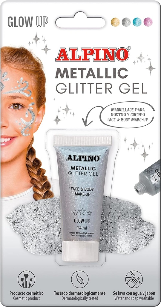 Maquillaje gel purpurina liquida metalizado Alpino