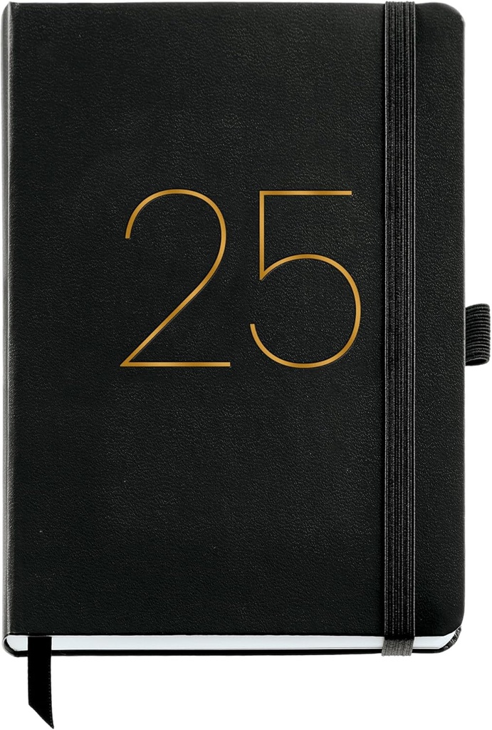 [MR22266] Agenda 2025, Agenda anual 155x213 mm, Agenda semana vista, Cubierta flexible símil piel cosida, Cierre goma, Bolsillo interior, Papel 80 g/m², Español, Inglés y Portugués, Negro Miquelrius