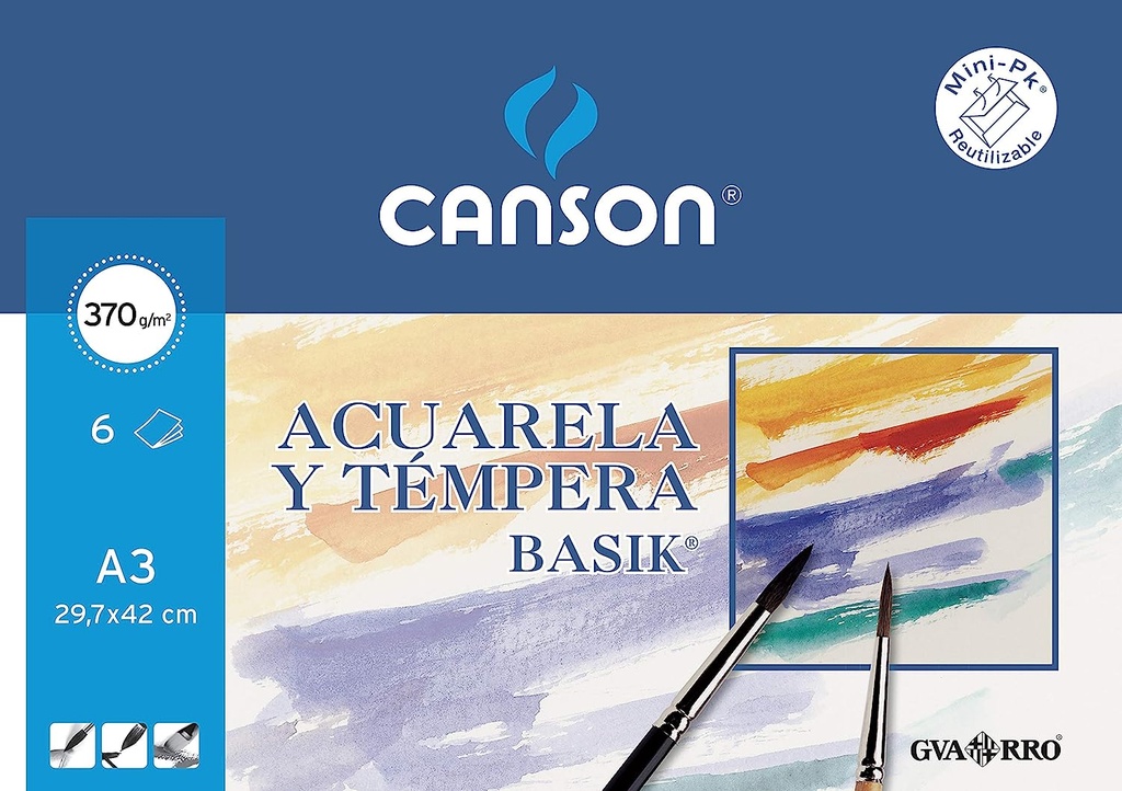 [C200402393] Papel acuarela A3 370gr canson hoja basik