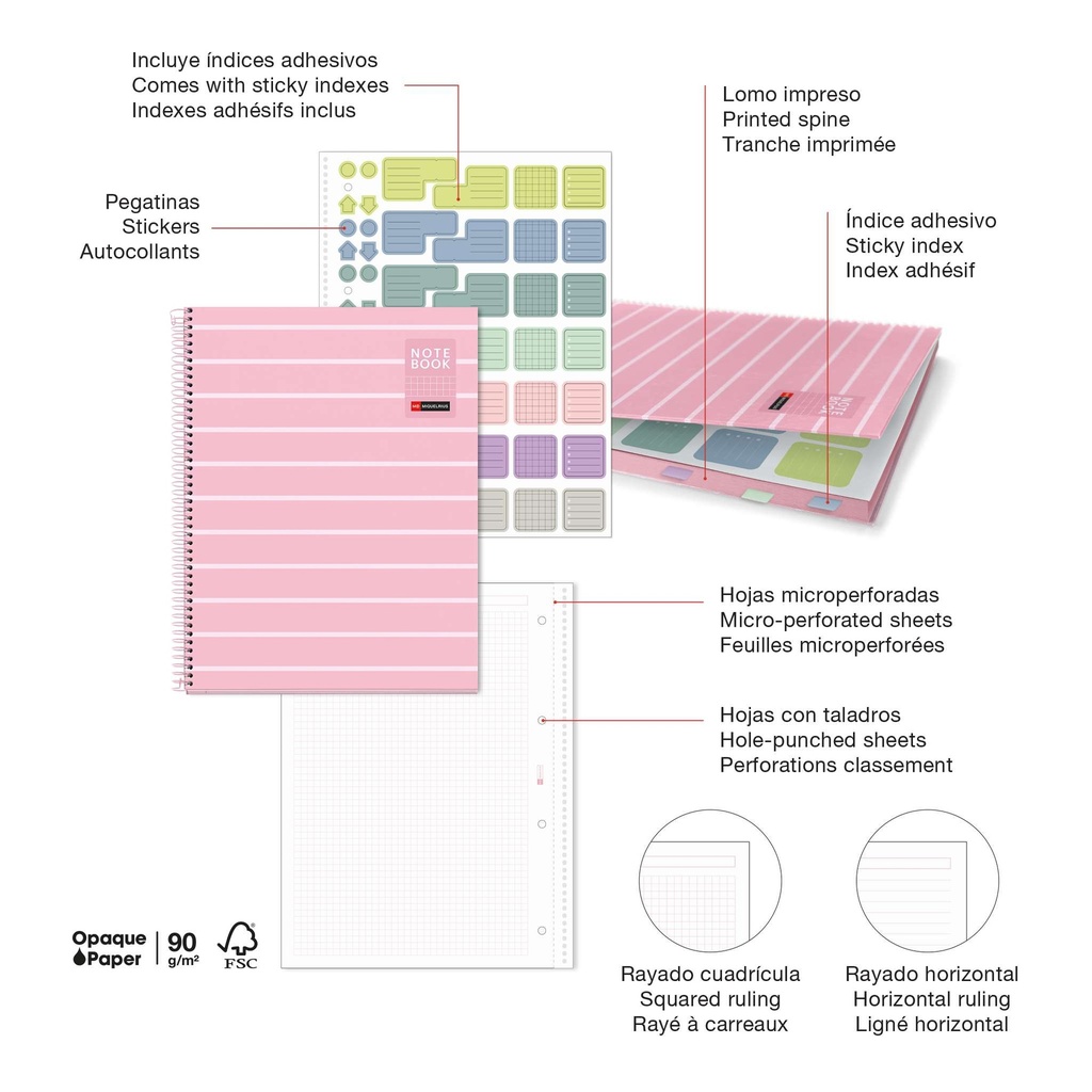Cuaderno espiral 5X5 A4 90g 80h 1B T/D 4T microperforado Between The Lines Miquelrius