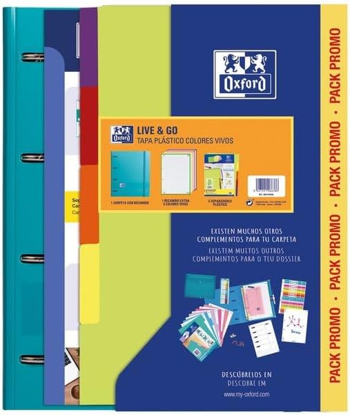 Carpebloc con recambio A4+ 4 anillas con goma separadores plástico polyfoam colores vivos Oxford