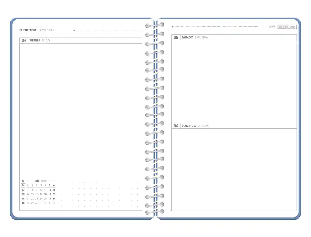 Agenda escolar 26-27 espiral essentials día página A5+ bilingue 80g FSC azul oscuro Antartik