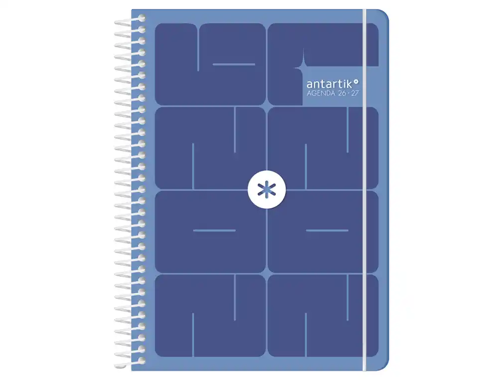 Agenda escolar 26-27 espiral essentials día página A5+ bilingue 80g FSC azul oscuro Antartik