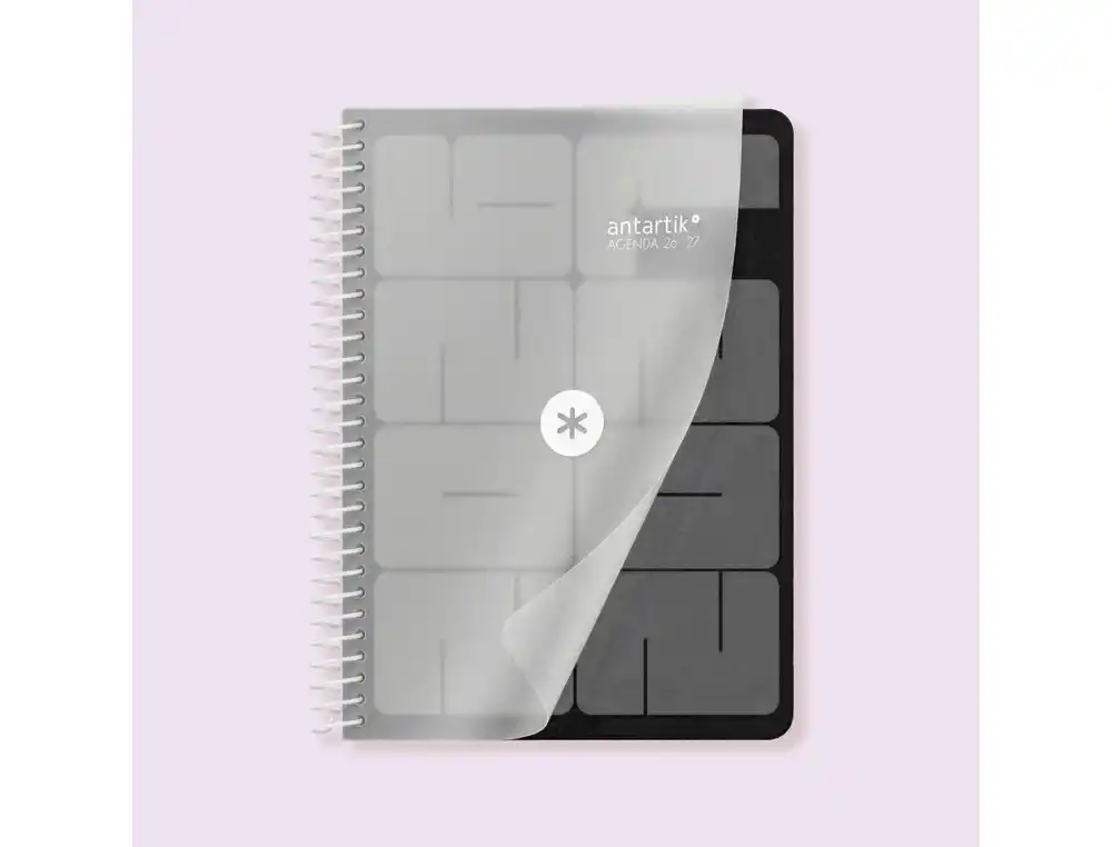 Agenda escolar 26-27 espiral essentials día página A5+ bilingue 80g FSC negro Antartik
