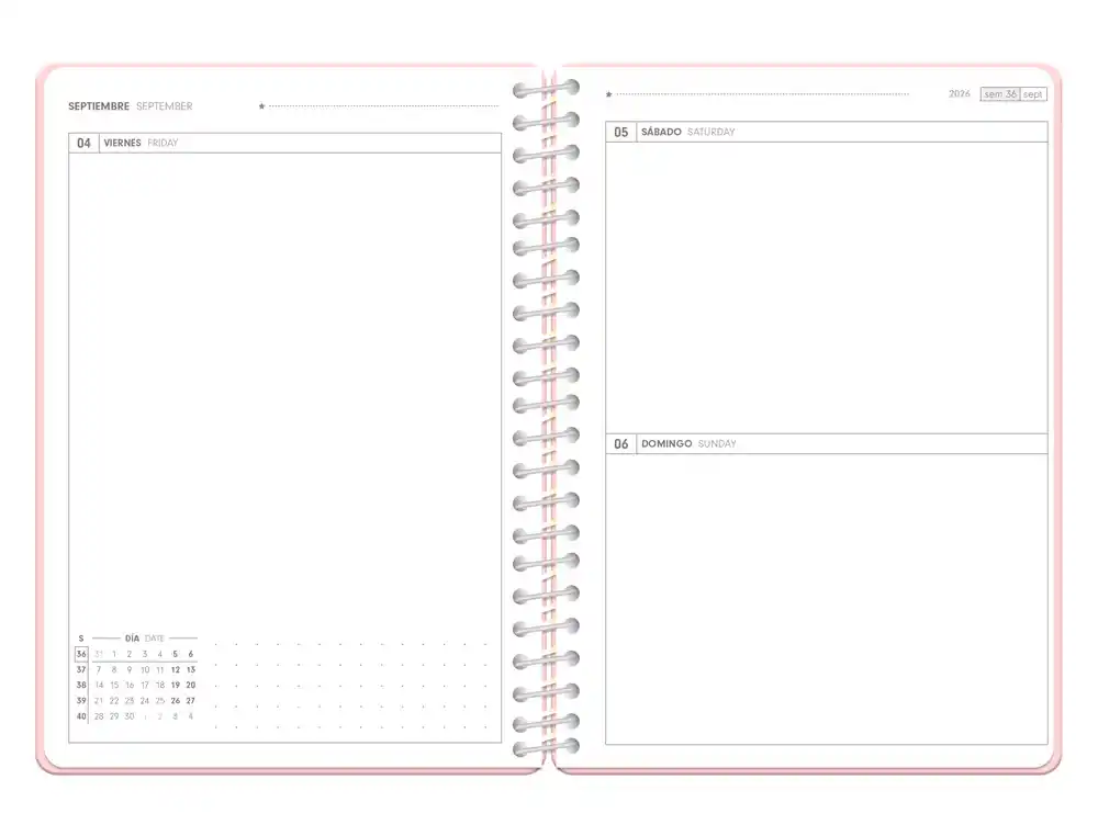 Agenda escolar 26-27 espiral essentials día página a5+ bilingue 80g FSC rosa Antartik