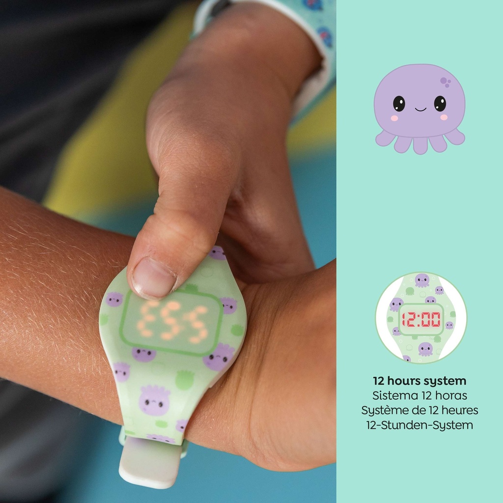 Reloj Infantil Digital redondo, Pantalla Led Táctil, Sistema de 12 Horas, Pila Incluida, Correa de Silicona, Regalo para Niños y Niñas, Medidas 40x225x5mm Back2Fun