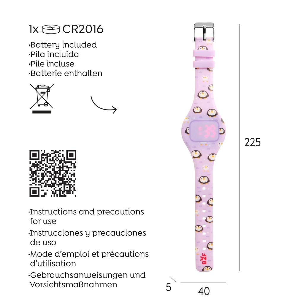 Reloj Infantil Digital redondo, Pantalla Led Táctil, Sistema de 12 Horas, Pila Incluida, Correa de Silicona, Regalo para Niños y Niñas, Medidas 40x225x5mm Back2Fun