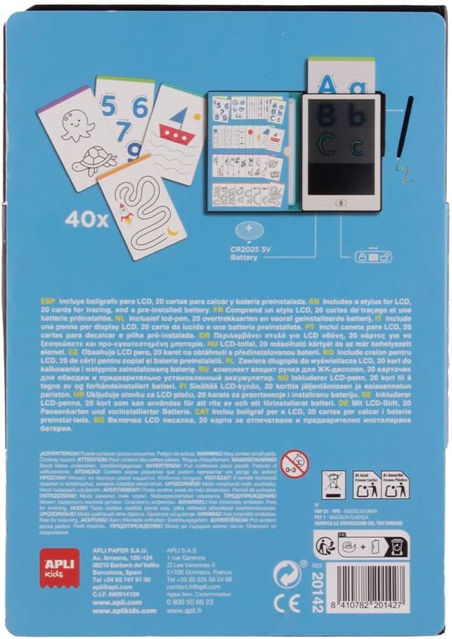 Pizarra LCD educativa Draw and Learn con plantillas para trabajar la grafomotricidad +4a Apli