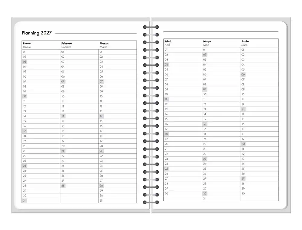 Agenda espiral  2027 Olbia día página A4 bilingue 60g papel FSC Liderpapel